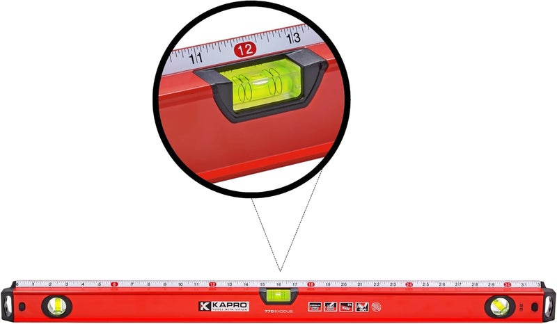 Kapro - 770 Exodus Professional Box Level - 32" - With 45° Vial & Ruler - For Leveling, Measuring, Marking, and Cutting - Features 3 Vials, Precise Straightedge, and Wall-Grip - Image 1